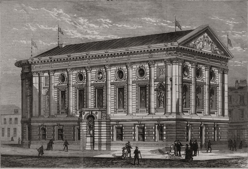 The new townhall, Todmorden. Yorkshire 1875 old antique vintage print picture